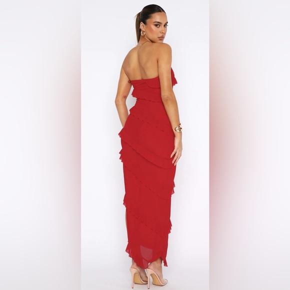 White Fox Maxi Strapless Dress - Deep Red - Picture 4 of 7